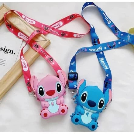 Bolsinha stitch e angel infantil de silicone alça regulável Fofo/ Stitch alça Regulavel